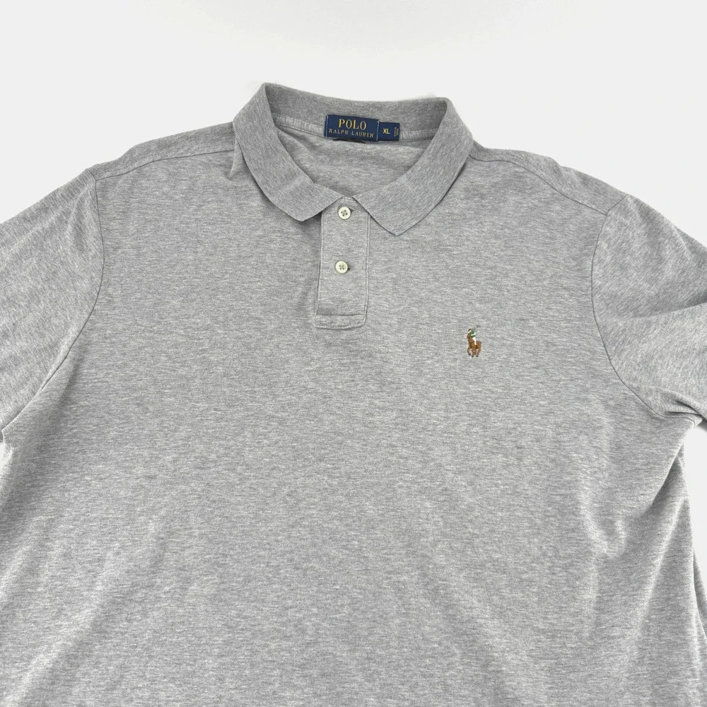 Polo Ralph Lauren Mens XL Pima Soft Touch Shrt Sleeve Gray Flesh Pony Polo Shirt